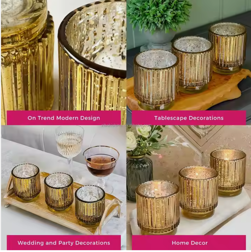 Andus Elegant Gold Glass Candle Holders