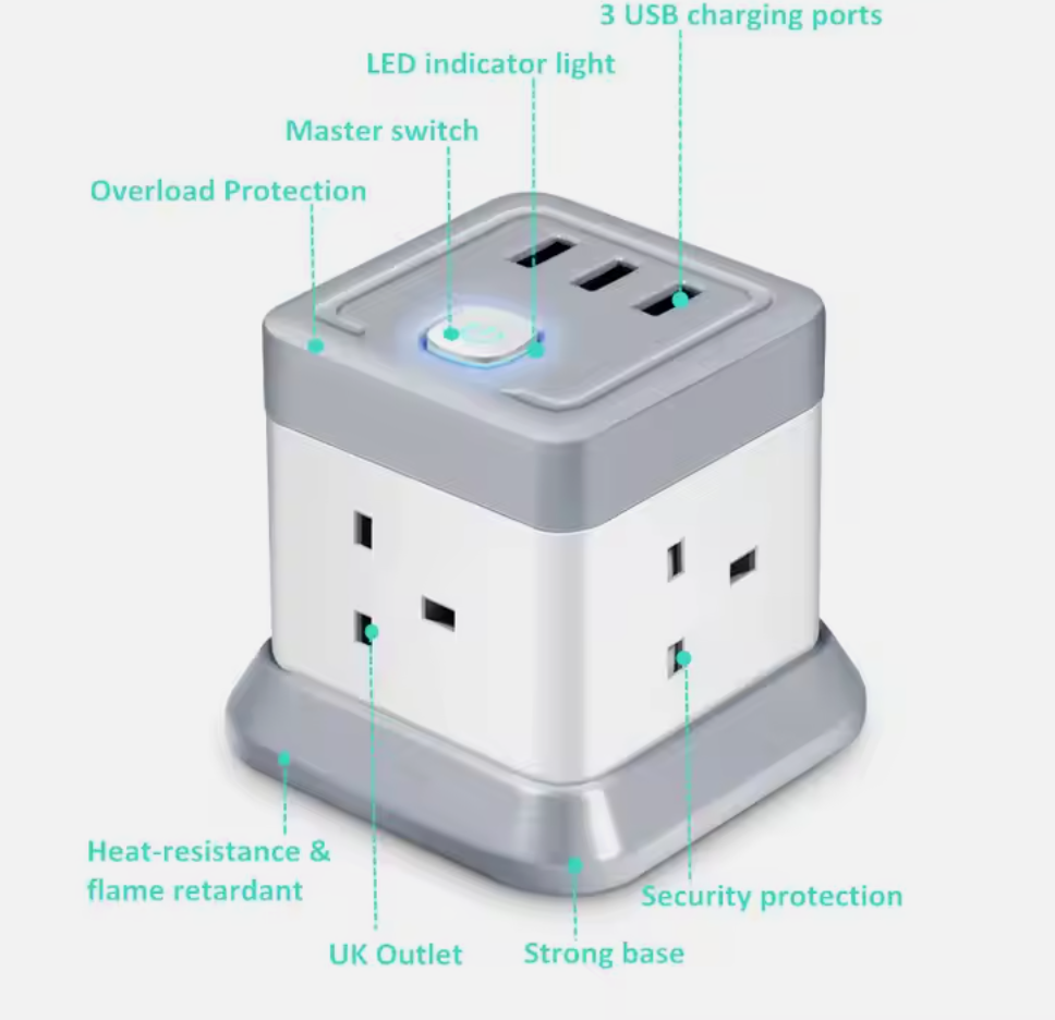Andus Smart Cube Power Strip with 3 USB Ports