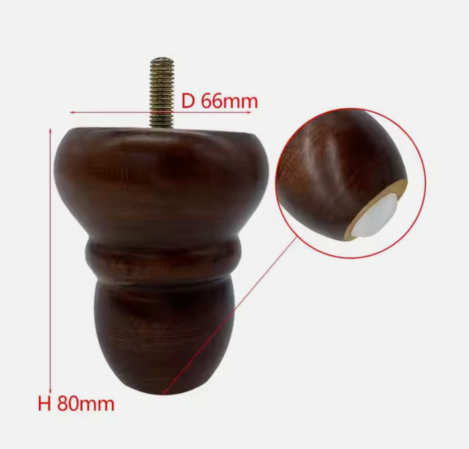 Andus 4 inch round solid wood walnut sofa leg bun feet