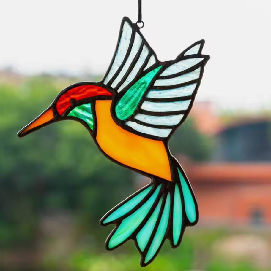 Andus Bird Figurine Stained Glass Panels Window Hanging Ornament For Home