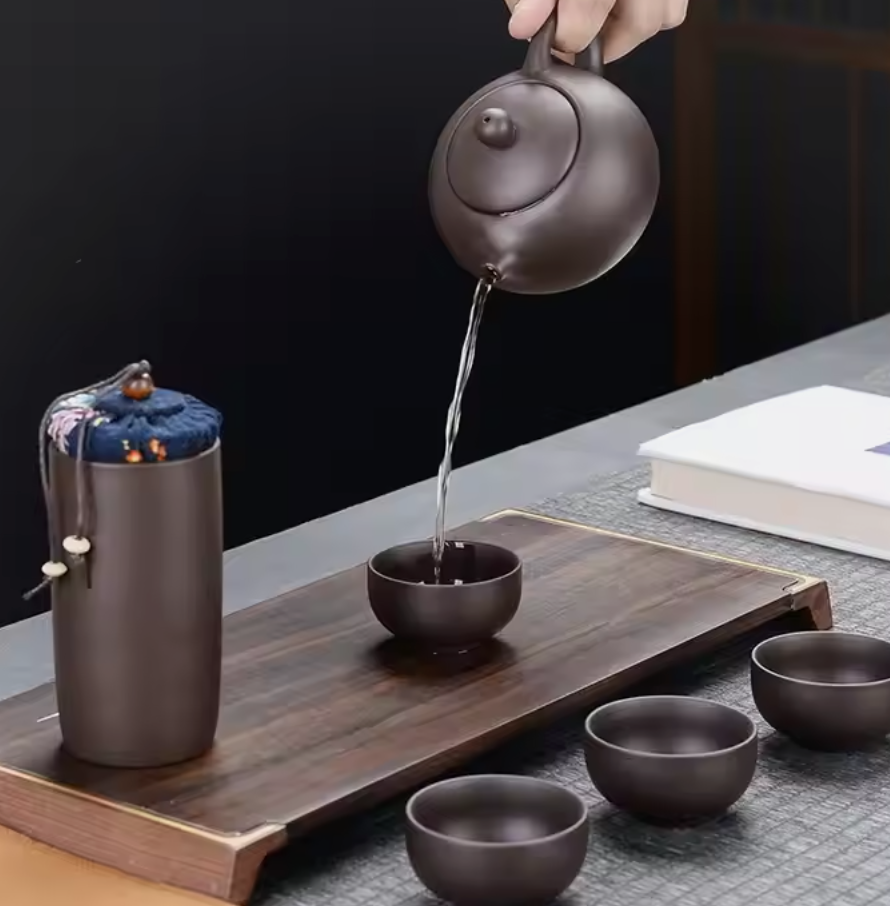 Andus Luxury Gift Box Porcelai Heat Resistant Tea Set w/ 4 Cups & Portable Travel Ceramic