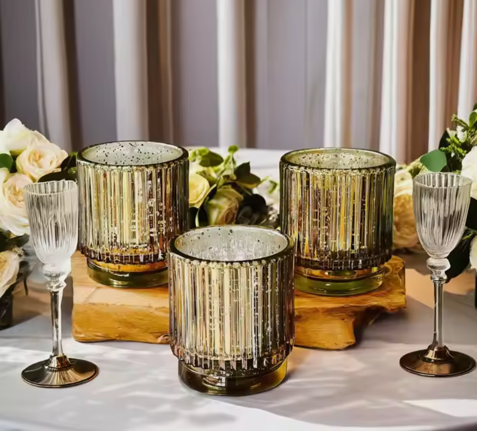 Andus Elegant Gold Glass Candle Holders