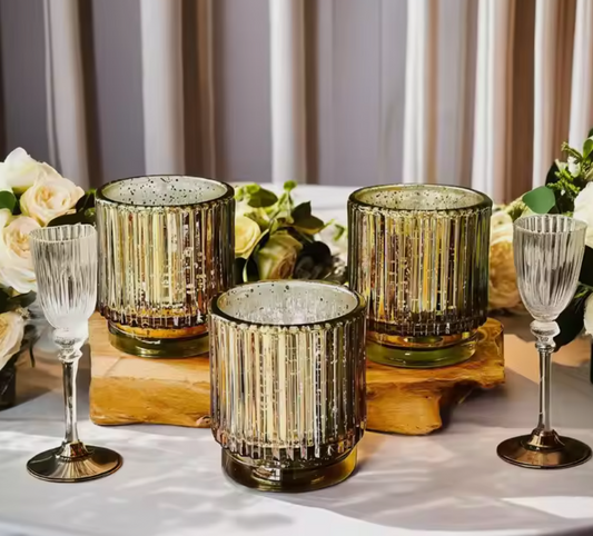 Andus Elegant Gold Glass Candle Holders