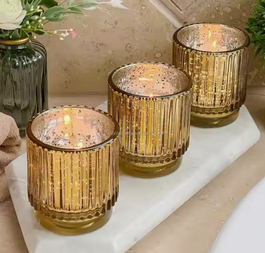 Andus Elegant Gold Glass Candle Holders