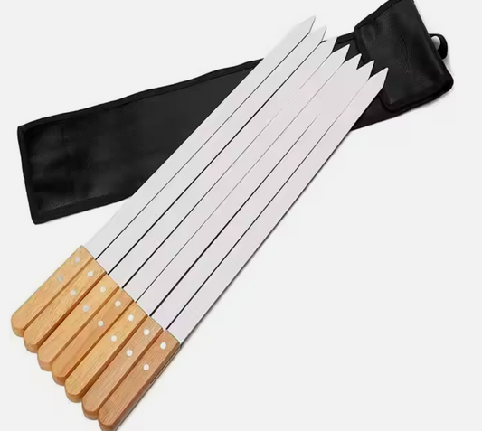 Andus Heavy-Duty Stainless Steel BBQ Skewers with Wooden Handles