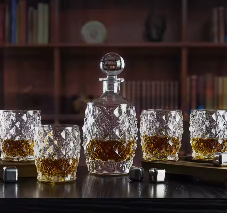 Andus Decanter Whiskey Glasses Set Crystal Decanter Set With 4 Double Old Fashioned Glasses