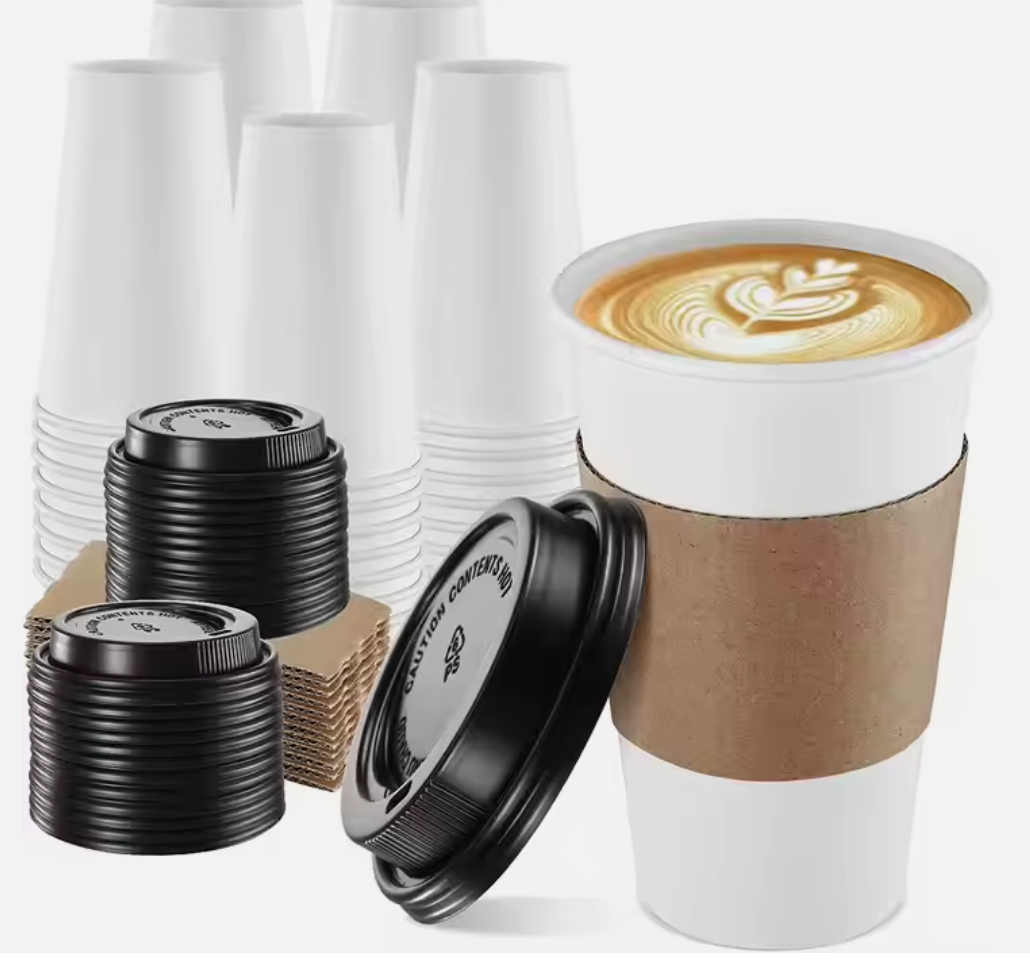 Andus Paper Coffee Cups with Lids and Sleeves