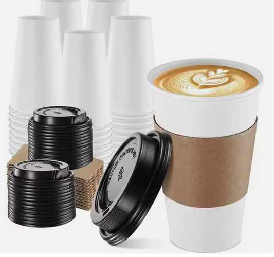 Andus Paper Coffee Cups with Lids and Sleeves