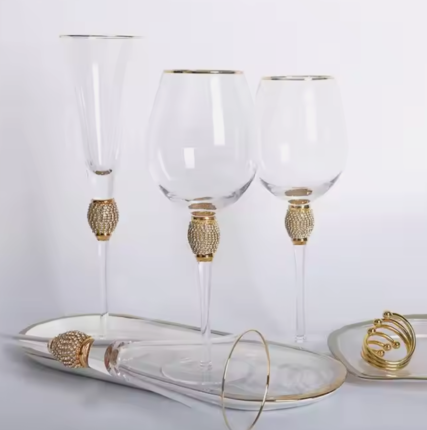 Andus Gold Rim Red Wine Glasses Set