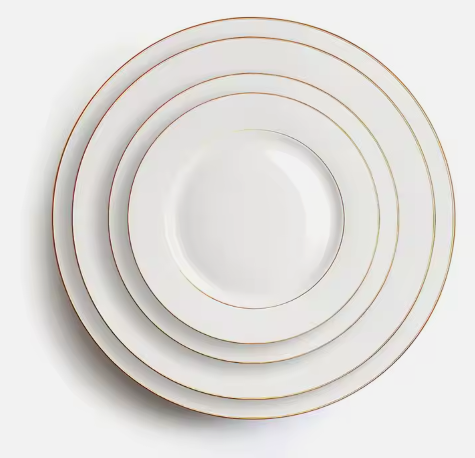 Andus Fine Bone China White Dinner Table Plates with Gold Trim